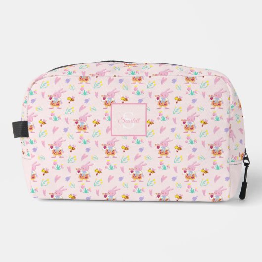 mooie roze konijntje tuin patroon Monogram Naam Toilettasje (Voorkant)