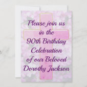 MOOIE ROZE KRUIS 90E VERJAARDAG UITNODIGING (Voorkant)