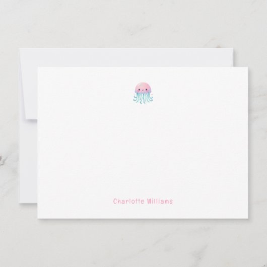 Mooie Roze Kwallen Aangepaste Kindernaam Notitiekaartje (Voorkant)