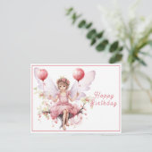 Mooie roze & Lavendel Fairy Holding Ballonnen Briefkaart (Staand voorkant)