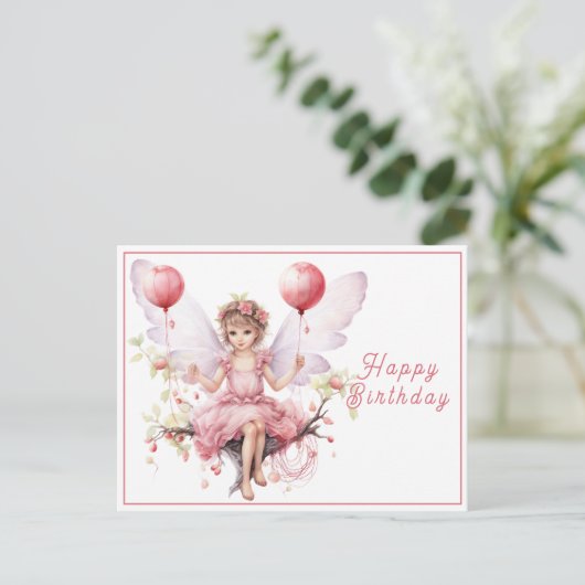Mooie roze & Lavendel Fairy Holding Ballonnen Briefkaart (Staand voorkant)