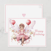 Mooie roze & Lavendel Fairy Holding Ballonnen Briefkaart (Voorkant / Achterkant)