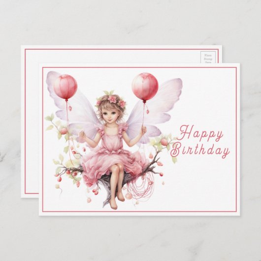 Mooie roze & Lavendel Fairy Holding Ballonnen Briefkaart (Voorkant / Achterkant)