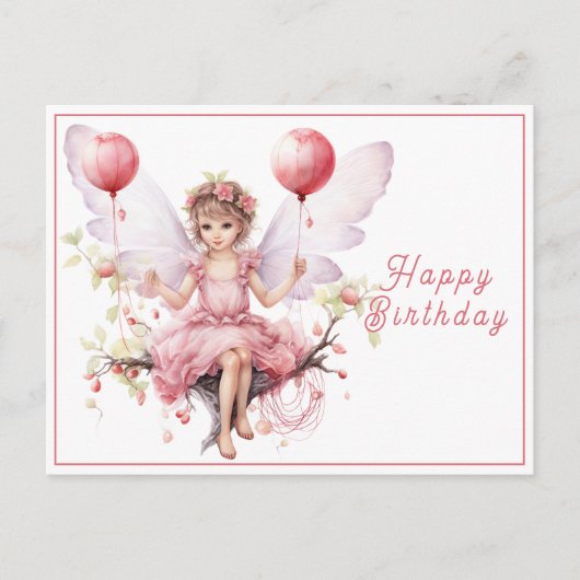 Mooie roze & Lavendel Fairy Holding Ballonnen Briefkaart (Voorkant)