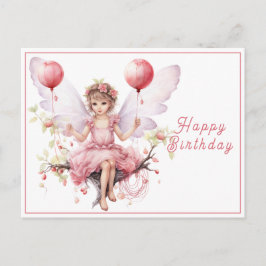 Mooie Roze & Lavendel Fee met Ballonnen  Briefkaart