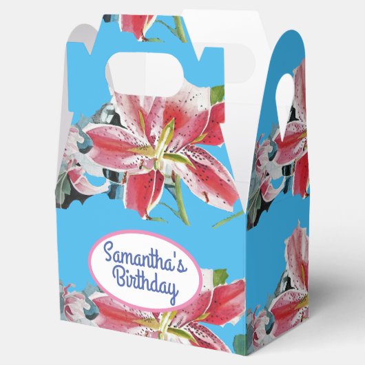 Mooie Roze Lelie Bloemige Trouwcake Favor Doos Bedankdoosjes (Geopend)