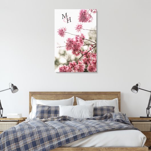 Mooie roze lente bloemen monogram canvas afdruk (Insitu (Slaapkamer))
