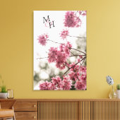 Mooie roze lente bloemen monogram canvas afdruk (Insitu (Woonkamer))
