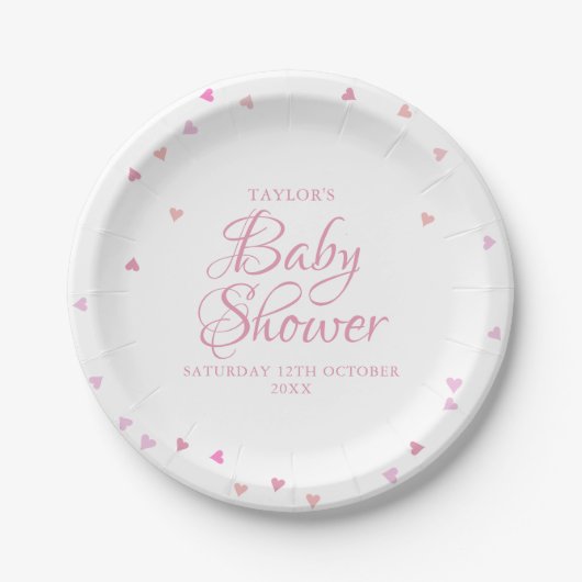 Mooie Roze Liefdeshartjes Baby Shower / Strooigoed Papieren Bordje (Voorkant)