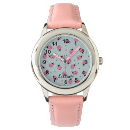 Mooie roze lieveheersbeestjes en eigen naam op bla horloge