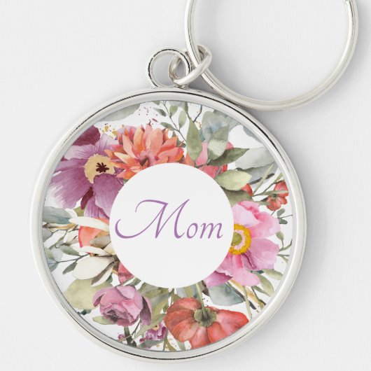 Mooie roze Lijst op wit | Mam Sleutelhanger (Voorkant)