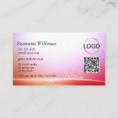 Mooie roze Lila gebogen decor Logo en QR-code Visitekaartje (Achterkant)