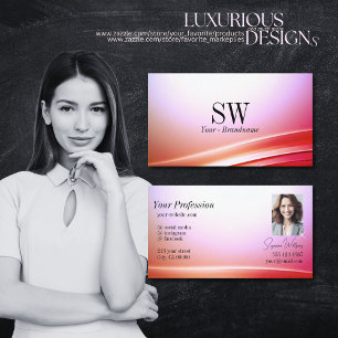 Mooie roze Lila gebogen decor monogram en foto Visitekaartje