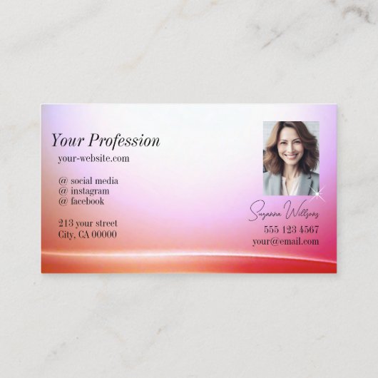 Mooie roze Lila gebogen decor monogram en foto Visitekaartje (Achterkant)