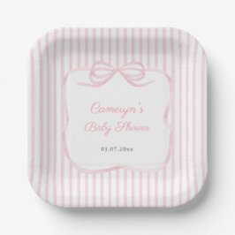 Mooie Roze Lint Boog Baby Shower Feestje Voor Meis Papieren Bordje