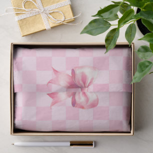 Mooie Roze Lint en Gingham Zoete Meisjesachtige Pa Tissuepapier