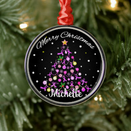 Mooie roze lint kerstboom metalen ornament