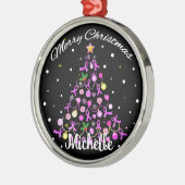 Mooie roze lint kerstboom metalen ornament (Links)