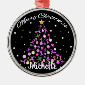 Mooie roze lint kerstboom metalen ornament (Voorkant)