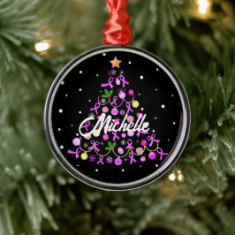 Mooie roze lint kerstboom metalen ornament