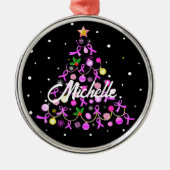 Mooie roze lint kerstboom metalen ornament (Voorkant)