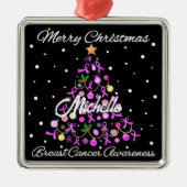 Mooie roze lint kerstboom metalen ornament (Voorkant)