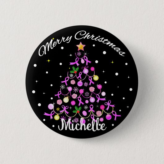 Mooie roze lint kerstboom ronde button 5,7 cm (Voorkant)