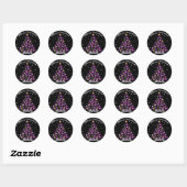 Mooie roze lint kerstboom ronde sticker (Vel)