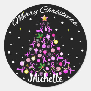 Mooie roze lint kerstboom ronde sticker