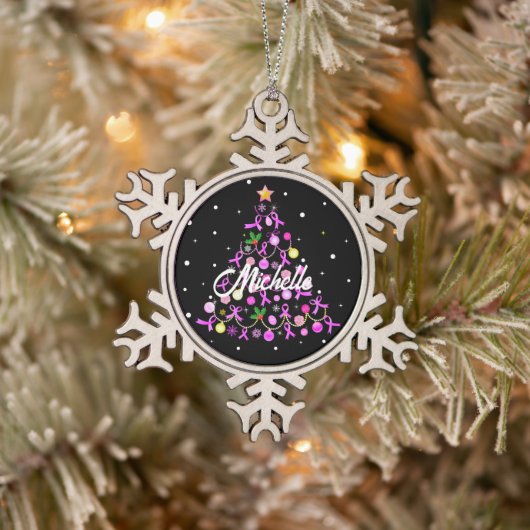 Mooie roze lint kerstboom tin sneeuwvlok ornament (Boom)