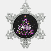 Mooie roze lint kerstboom tin sneeuwvlok ornament (Voorkant)