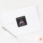 Mooie roze lint kerstboom vierkante sticker (Envelop)