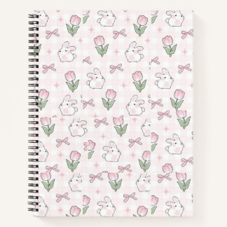 Mooie roze lint konijn en tulp Notitieboek