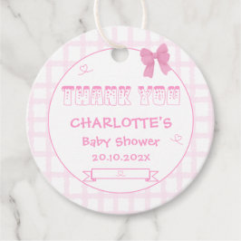Mooie Roze Lint Pastel Roze Gingham Baby Shower Bedankjes Labels