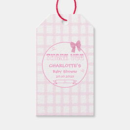 Mooie Roze Lint Pastel Roze Gingham Baby Shower Cadeaulabel