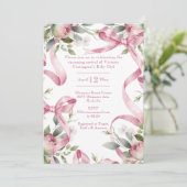 Mooie Roze linten & Bloemen Baby shower Kaart (Staand voorkant)