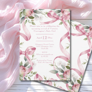 Mooie Roze linten & Bloemen Baby shower Kaart