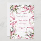 Mooie roze linten & bloemenbruiloft. kaart (Voorkant)