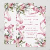 Mooie roze linten & bloemenbruiloft. kaart (Voorkant / Achterkant)