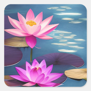 Mooie roze Lotus Flowers in het motorlicht Vierkante Sticker