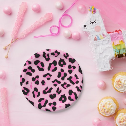 Mooie roze luipaardhuid print feest papieren bord (Feest)