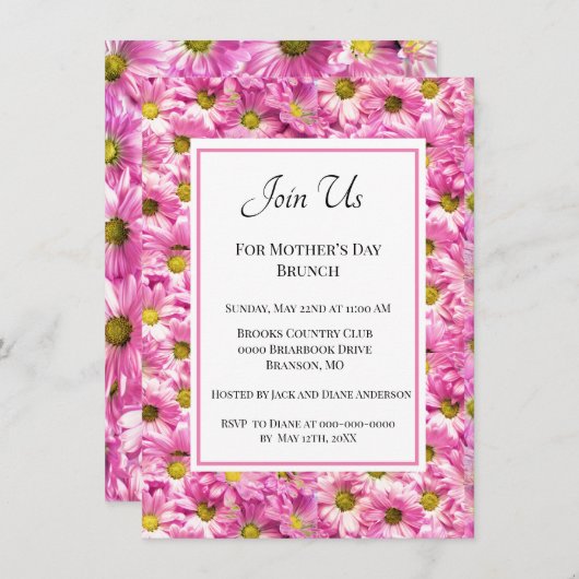 Mooie Roze Madeliefjes Moederdag Brunch Kaart (Voorkant / Achterkant)