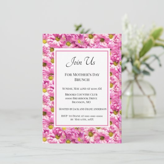 Mooie Roze Madeliefjes Moederdag Brunch Kaart (Staand voorkant)