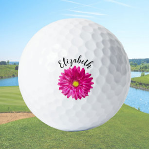 Mooie roze madeliefjesbloem aangepaste naam dames golfballen