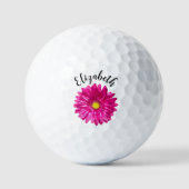 Mooie roze madeliefjesbloem aangepaste naam dames golfballen (Voorkant)