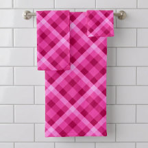 Mooie Roze Magenta Geruite Badhanddoekenset