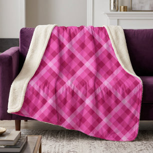 Mooie Roze Magenta Geruite Grote Sherpa Deken