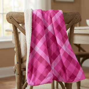 Mooie Roze Magenta Geruite Kleine Sherpa Deken