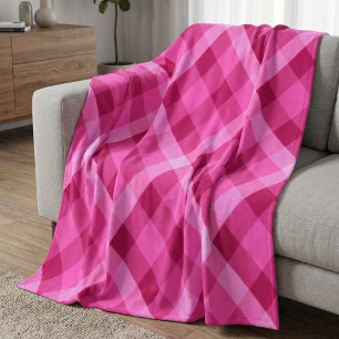 Mooie Roze Magenta Geruite Middelgrote Fleece Deke Deken