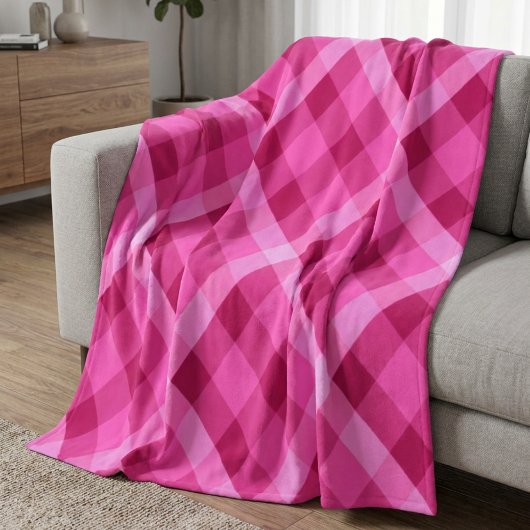 Mooie Roze Magenta Geruite Middelgrote Fleece Deke Deken